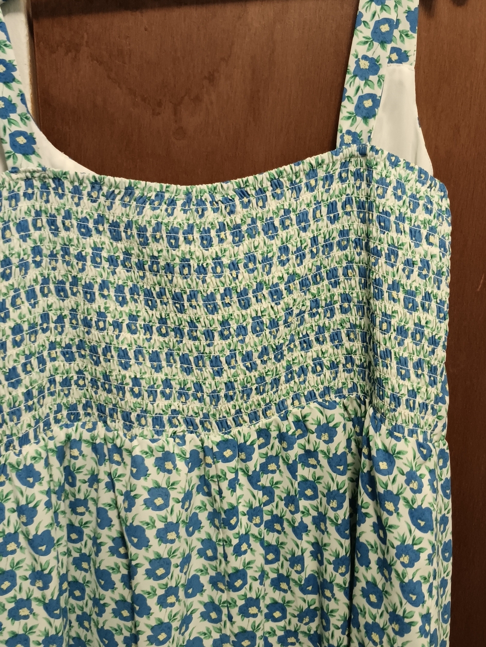 Lush Blue and White Floral Tie-Shoulder Lined Summer Midi Dress - Picture 7 of 7